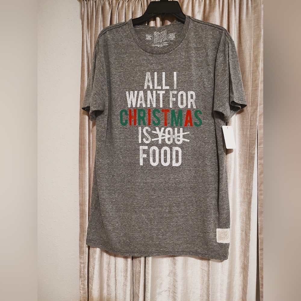 The Original Retro Brand,  "All I Want for Christmas Is Food Tshirt"  Size L NWT